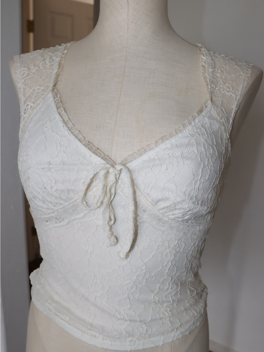 Almost Famous Cream Lace Tie-Front Chemise Top
